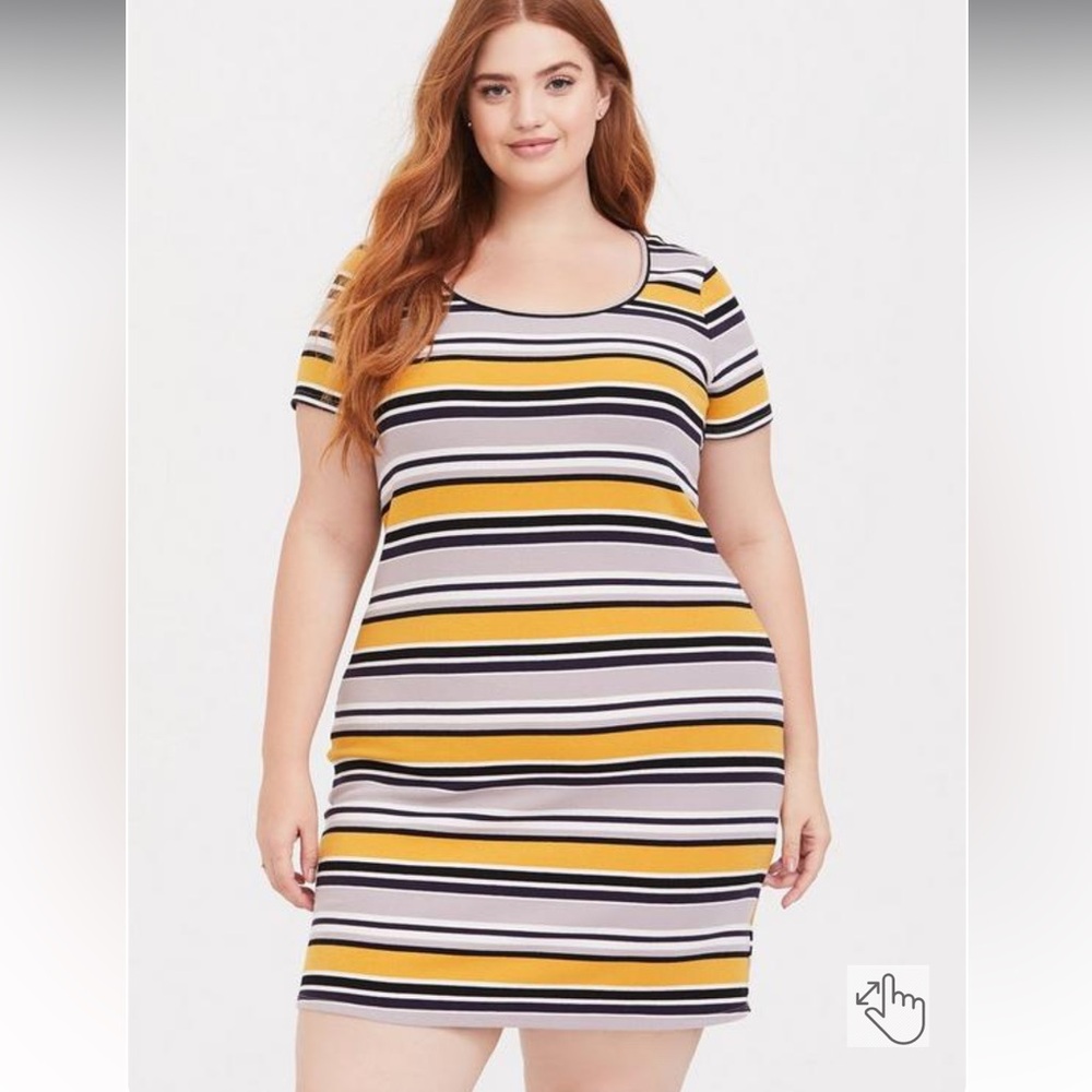 Yellow ribbed multi-stripe rib t-shirt dress